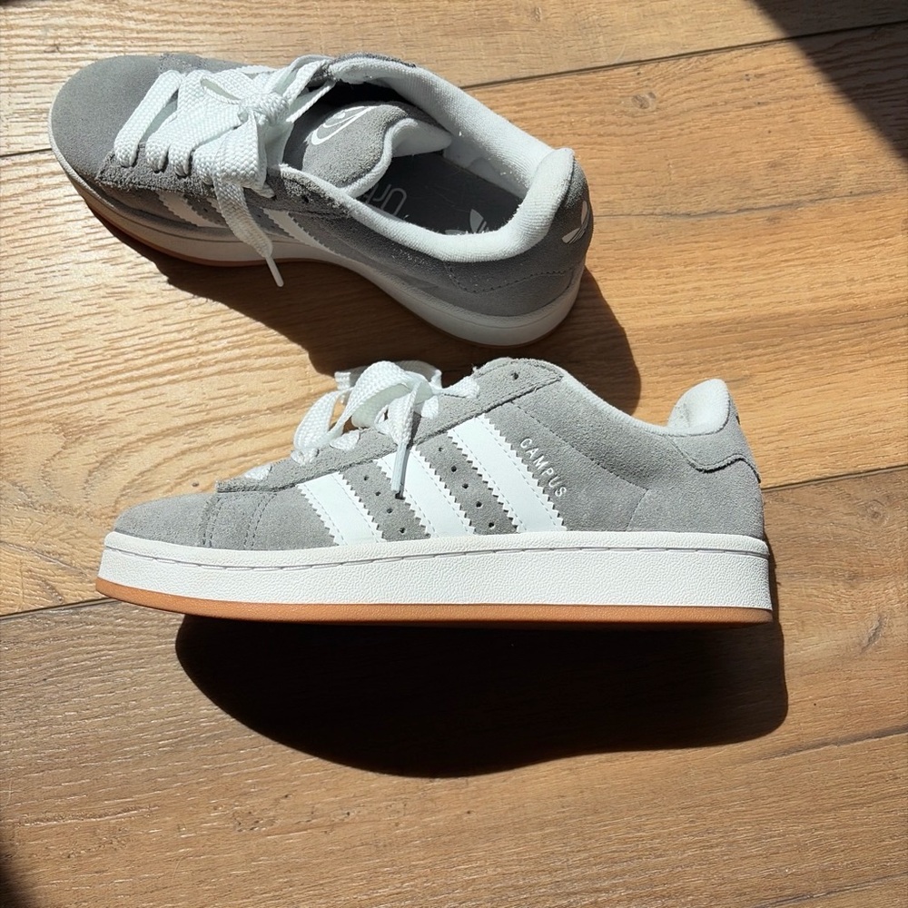 adidas Campus Sneakers in Grey and White with Gum Sole